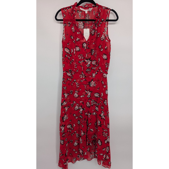 NWT Veronica Beard Corsica Silk Midi Sun Dress Size 6 Red Floral #1E455 - Picture 2 of 15